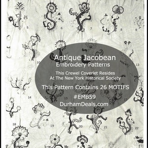 Jacobean Crewel Embroidery Antique Jacobean Crewel Embroidery 26 Full Size Motifs-#EMB59 DurhamDeals