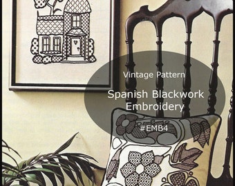 Blackwork Embroidery Black Work Pattern Spanish Blackwork--Just Beautiful #EMB4 Mailed Version Available-Inquire -DurhamDeals