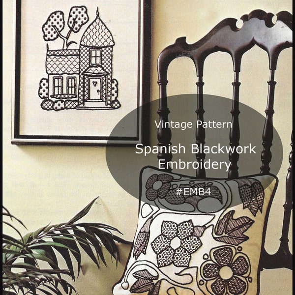 Blackwork Embroidery Black Work Pattern Spanish Blackwork--Just Beautiful #EMB4 Mailed Version Available-Inquire -DurhamDeals