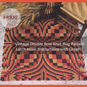 1970&#39;s Retro Rug Pattern, Retro Double Bow Knot Latch Hook, PDF FILE, Dates 70&#39;s, Pattern With Graph, #R930-Mailed Avail. --DurhamDeals.com