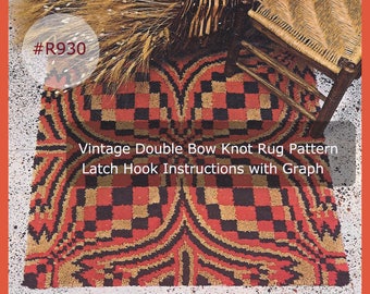 1970's Retro Rug Pattern, Retro Double Bow Knot Latch Hook, PDF FILE, Dates 70's, Pattern With Graph, #R930-Mailed Avail. --DurhamDeals.com