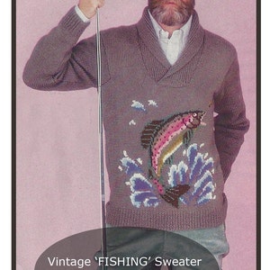 Mans Sweater Pattern Fish Sweater Knitting Pattern Mans Knitting Sweater Rare Find!  #KNM23 PDF Mailed Copy Available Inquire-DurhamDeals