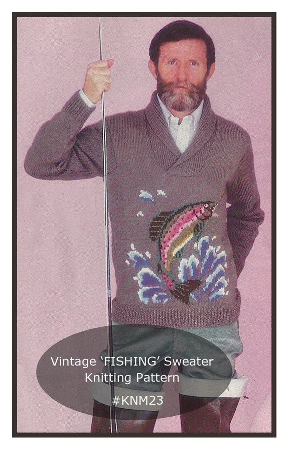 Mans Sweater Pattern Fish Sweater Knitting Pattern Mans Knitting Sweater  Rare Find KNM23 PDF Mailed Copy Available Inquire-durhamdeals 