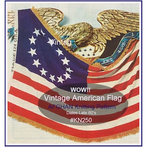 American Flag KNITTING, Afghan Knitting Pattern, Patriotic Afghan Knitting Pattern, Dates 1960&#39;s #KN250 PDF-Mailed  Available--DurhamDeals