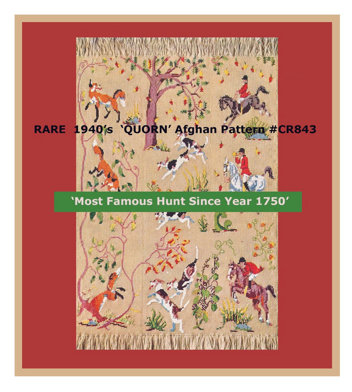 Fox Hunt Afghan Crochet Pattern tallly Ho Rare Fox Afghan - Etsy