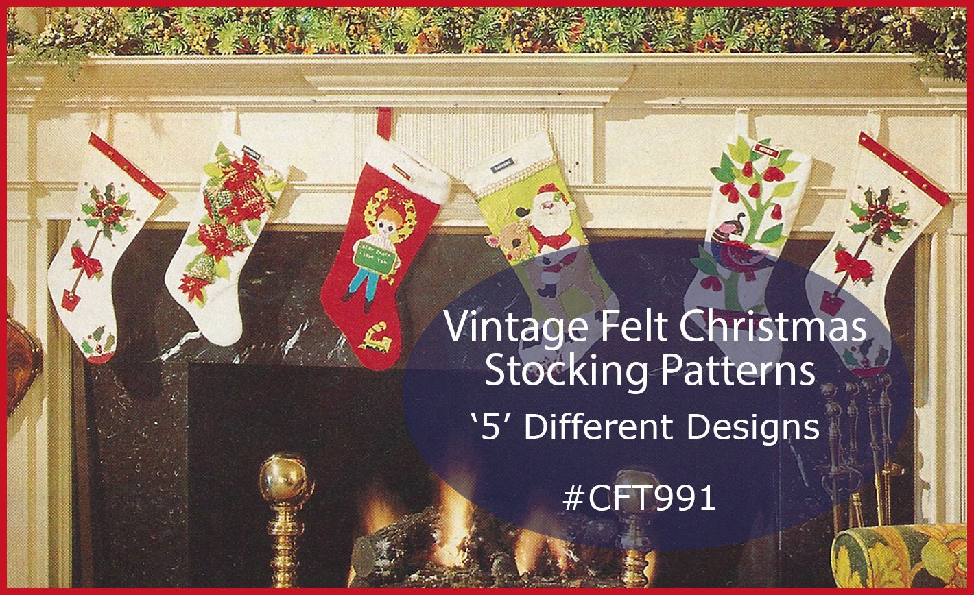 FELT CHRISTMAS STOCKING ~ Vtg ~ 15 long ~ Cream w/MultiColor Christmas  Shapes