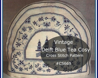 Tea Cozy Delft Blue Cross Stitch Tea Cozy Cosy Pattern Stunning Delft Blue -Instructions Chart PDF -Mailed Available-DurhamDeals
