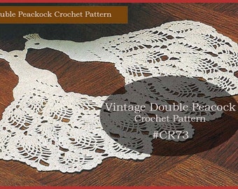 Peacocks Crochet Pattern Peacock Crochet Doily Peacock Double Peacocks #CR73 Just Gorgeous Mailed Copy Also Available Inquire