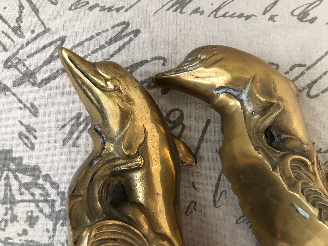 Dolphins Solid Brass Bookends Brass Dolphins Bookends Solid Etsy