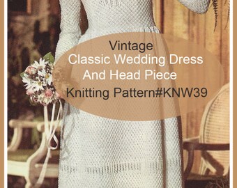 Wedding Dress Knitting Pattern Vintage Bridal Dress Knitting Pattern  #KNW39 PDF File   Mailed Pattern Available-INQUIRE DurhamDeals
