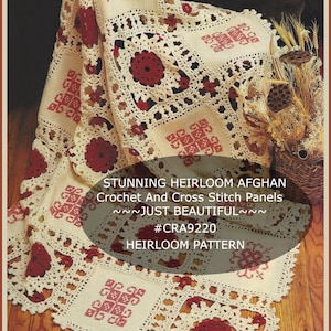 Rare Heirloom Afghan Crochet Pattern, Cross Stitch And Crochet Panels, Just Beautiful - #CRA9220-PDF-- DurhamDeals