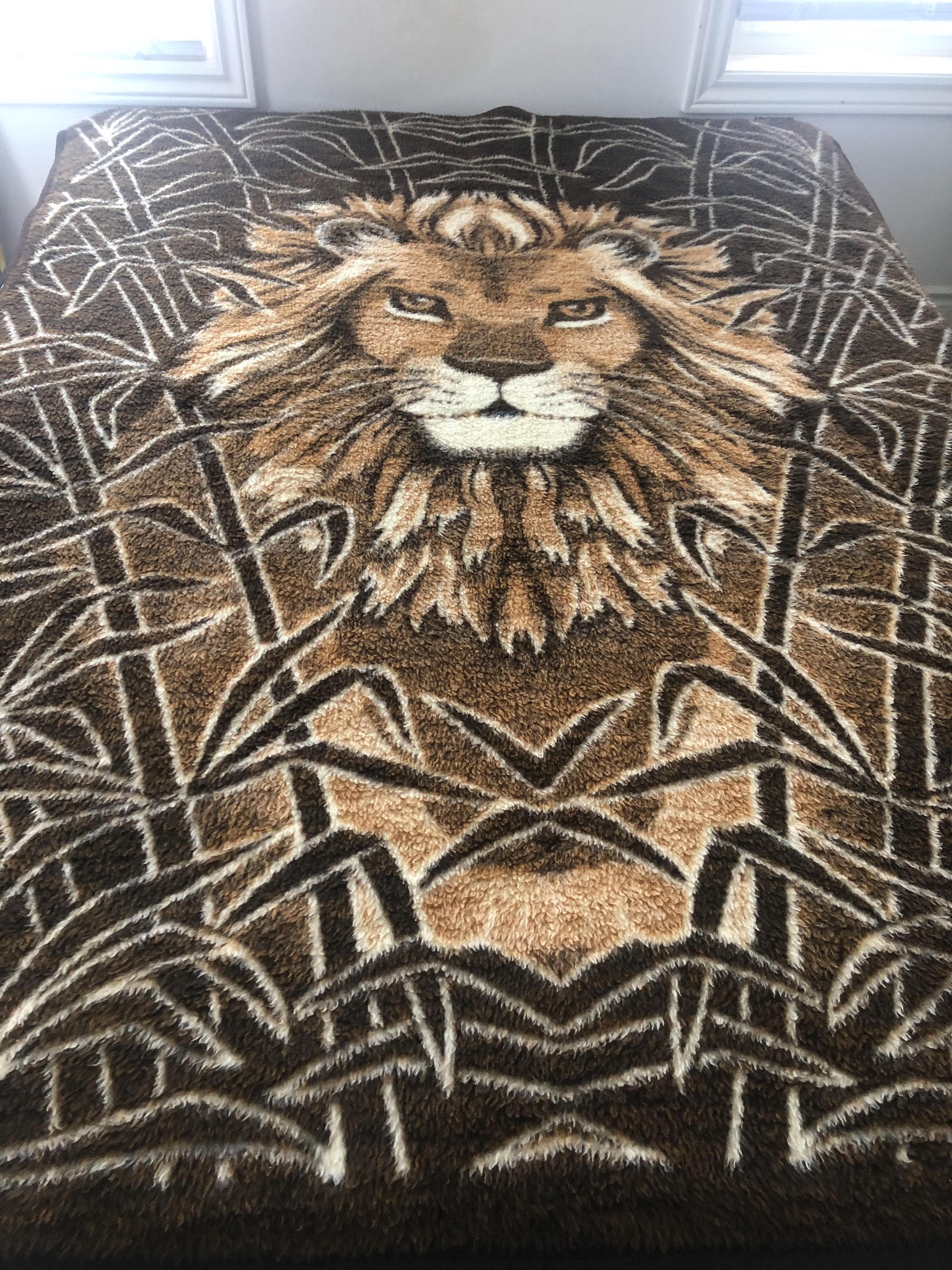 Blanket Reversible Biederlack Lion Blanket VTG 80s Biederlack LION