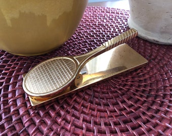 Brass  Paper Clip, Brass Paper Holder, Very Nice---Brass Tennis Racquet-- Paper Weight, DurhamDeals