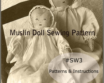 Antique Doll Sewing Patterns Muslin Dolls To Make 2 Sizes RARE PATTERN Instant Download-Mailed Version Available Inquire DurhamDeals
