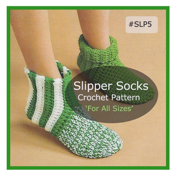 Vintage Slipper Socks, Slipper Socks Crochet Pattern, All Sizes Included,  Family Slipper Socks Pattern #SLP5  PDF Pattern---DurhamDeals