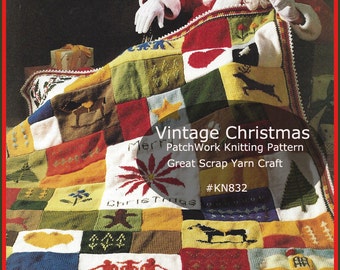 Christmas Afghan, Knitting Pattern, Scrap Yarn Christmas Afghan Pattern #KN832-PDF FILE-Shipped Pattern Available-DurhamDeals