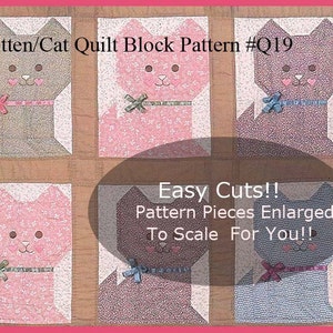 VINTAGE Cat Quilt Block, Kitten Block Sewing Pattern, Create Any Size Quilt- #Q19---PDF File--Read Everything --View All Images-DurhamDeals