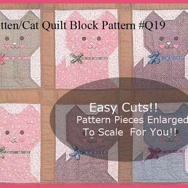 VINTAGE Cat Quilt Block, Kitten Block Sewing Pattern, Create Any Size Quilt- #Q19---PDF File--Read Everything --View All Images-DurhamDeals