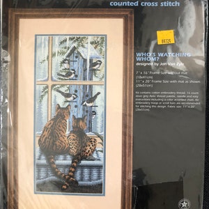 Cat Cross Stitch Kit, Dimensions Kit, 'Who's Watching', Dates 1998--NIP--View All The Images--DurhamDealsi