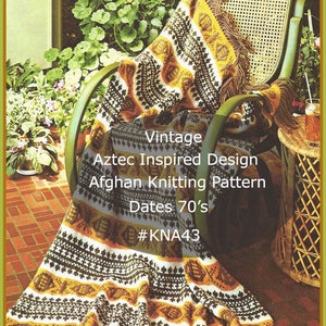 Aztec Afghan Knitting Pattern, AZTEC Design, Aztec Inspired Design, Vintage Afghan-70's --Charts Included, PDF-DurhamDeals