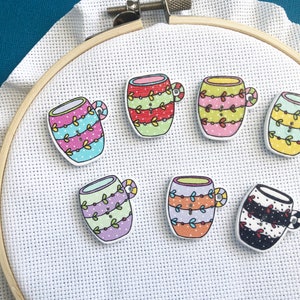 Coffee Mugs Needle Minders, Coffee Cups Minders,, Fridge Magnets, Unique Minders, Buy 3 Minders- Get A Free Cross Stitch Pattern-DurhamDeals