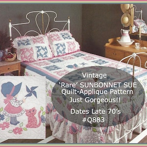 Rare SunBonnet Sue Quilt Pattern Applique Pattern RARE Pattern Dresden Plate Design Border Sun Bonnet Sue -#Q883-PDF  DurhamDeals