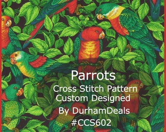 Parrots Cross Stitch Pattern Parrot Needlepoint Pattern Cross Stitch Graphs --GRAPHS-Not Kit  Custom Designed  #CCS602-PDFFile  DurhamDeals