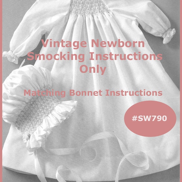 Newborn Smocked Dress Instructions Bonnet Pattern -Smocking Instructions Read The Listing PDF File Mailed Copy Available Inquire DurhamDeals