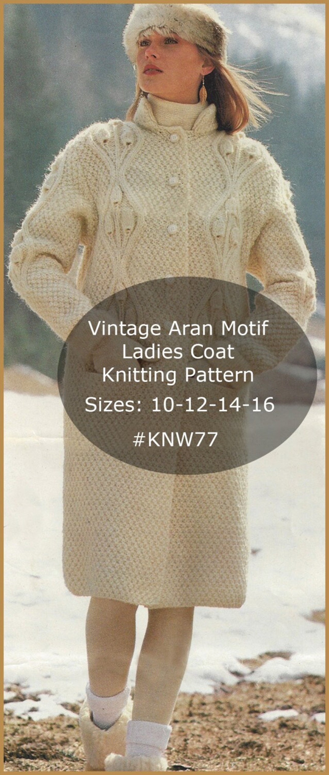 Vintage Aran Knitting Pattern, Coat Knitting Pattern, Ladies Coat