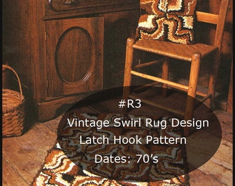 Retro Latch Hook Rug Pattern Vintage 70's Swirl Rug Pattern Latch Hook Instructions And Graph #R3 PDF Mailed Copy Available DurhamDeals