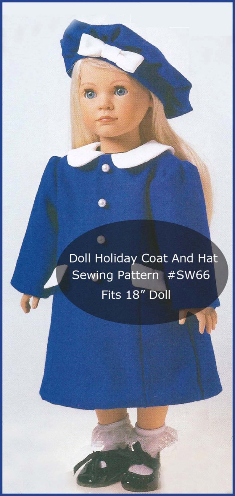 Doll Coat Sewing Pattern, 18 Inch Doll Coat And Beret, Holiday Clothes, Sewing Pattern-PDF Pattern SW66-Mailed Available DurhamDeals image 1
