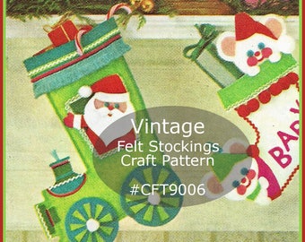 Felt Christmas Stockings Pattern Vintage Felt Stockings For Christmas '2' Different Patterns Included-Dates 70's-CFT9006  PDF-  DurhamDeals