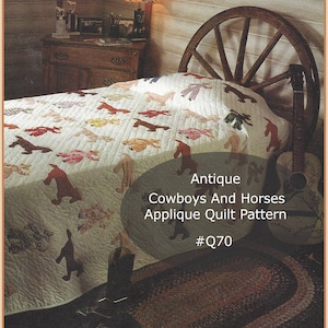 Horse, Cowboy, Quilt Pattern, Cowboy Quilt Pattern,Horses Applique Quilt,Cowboy Applique, RARE PATTERN,  Dates 1930&#39;s  PDF DurhamDeals