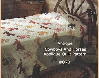 Horse, Cowboy, Quilt Pattern, Cowboy Quilt Pattern,Horses Applique Quilt,Cowboy Applique, RARE PATTERN,  Dates 1930's  PDF DurhamDeals