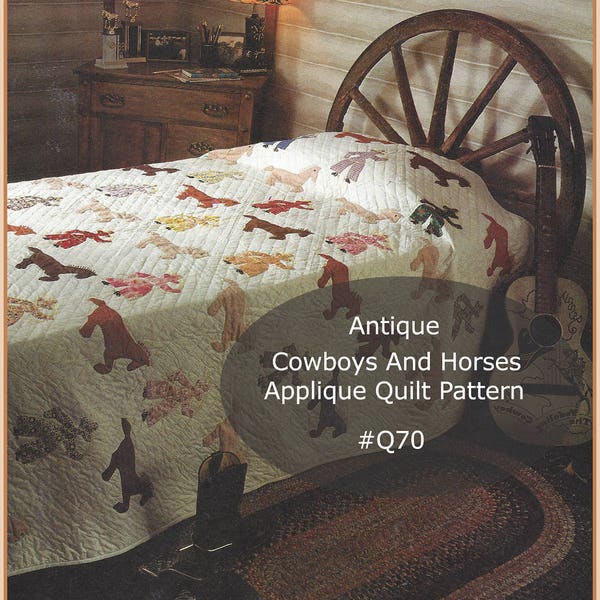 RARE-Antique Cowboys And Horses Quilt Pattern Horse Quilt Pattern Cowboy Quilt Horse Applique Cowboy  Dates 1930's  PDF DurhamDeals