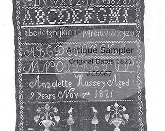 Antique 1821 Sampler, Cross Stitch, SLATE Sampler,  Re-Created From The Antique Original,-Shipped Pattern Only- DurhamDeals Canada Etsy Shop