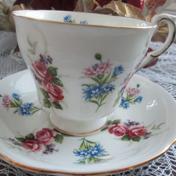 Forget-Me-Not Teacup/Saucer, Paragon Teacup, Appointed Paragon, Queen Elizabeth, Fine Bone China  Made In England --DurhamDeals