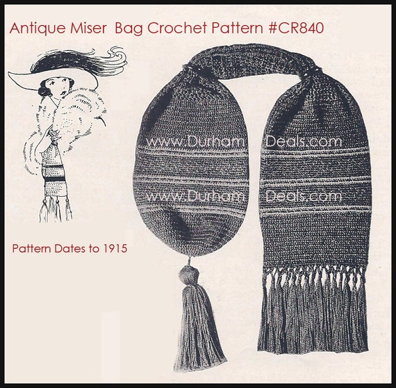 Antique Miser Bag Crochet Pattern 1910 s Crochet Pattern Miser Bag