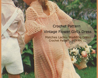 Crochet Flower Girls Dress Matching Wedding Dress Available In Our Store- #CRW44-- Printed Mailed Pattern Is Also Available-INQUIRE