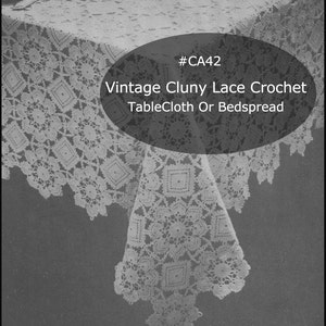 Antique Cluny Crochet, Filet Crochet Lace Bedspread/Tablecloth Pattern, Antique Cluny Lace Pattern,PDF FILE- Mailed Available-DurhamDeals