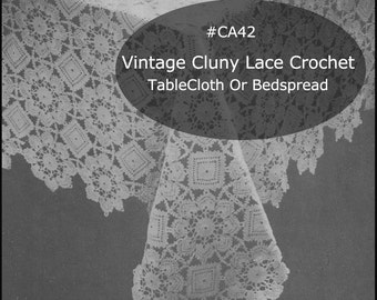 Antique Cluny Crochet, Couvre-lit/nappe Filet Crochet Lace Pattern, Antique Cluny Lace Pattern, PDF FILE- Mailed Available-DurhamDeals