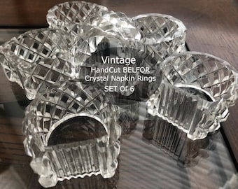 Vintage Crystal Napkin Rings, Hand Cut, BELFOR-Napkin Holders,Diamond Cut Crystal, SET OF 6, Read Everything/View All The Images-DurhamDeals