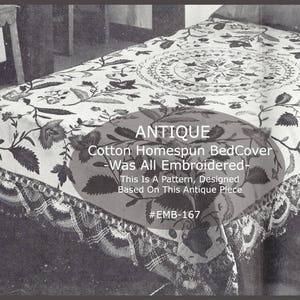 1800年代のアンティーククルーエル刺繍、アンティークベッドカバークルーエル刺繍、希少なパターン、フルサイズのモチーフ - #EMB167 郵送のみ DurhamDeals