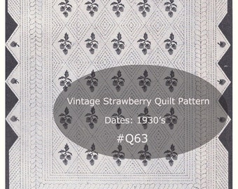 Antique Strawberry Quilt Pattern, Anne Orr Quilt Pattern, Strawberry Quilting Pattern, Diamond Quilt Pattern, Dates 1930 Pdf-DurhamDeals