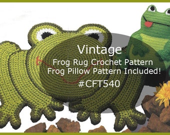 Frog Rug Pattern Crochet Frog  Pillow Pattern Crochet Vintage Frog Rug--#CFT540 PDF File--Mailed Copy Available-INQUIRE--DurhamDeals