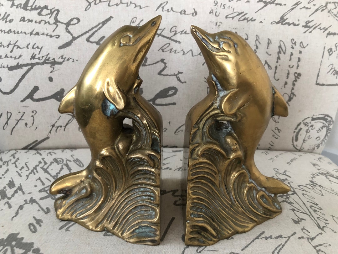 Dolphins Solid Brass Bookends Brass Dolphins Bookends Solid Etsy