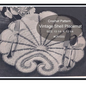 Shell Placemat Crochet Pattern  Dates 1940's #CR1055 Pattern Not Item - Mailed Copy Also Available Inquire