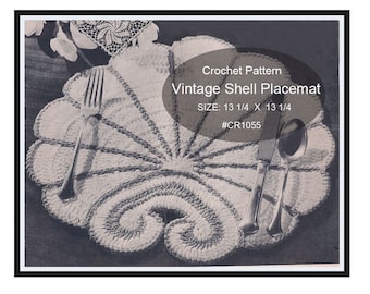 Shell Placemat Crochet Pattern  Dates 1940's #CR1055 Pattern Not Item - Mailed Copy Also Available Inquire