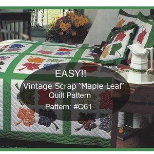 Maple Leaf Quilt Pattern, Maple Leaf Quilt Block, Vintage 1970's Maple Leaf Quilt Pattern, Scrap Quilt Pattern, 1970's-Q61 PDF-DurhamDeals