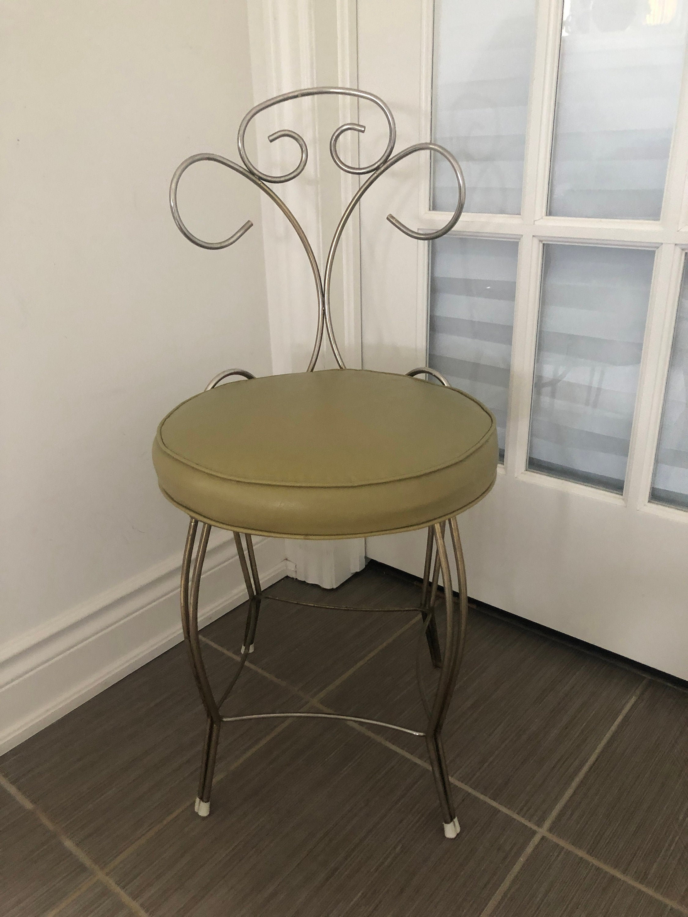 Silla de vanidad retro silla de tocador metálico cubierta | Etsy
